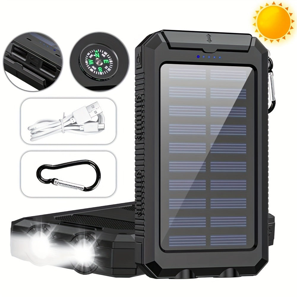 Solar Power Bank 40000mAh with Built-in 4 Cables & 15W Wireless Charging – 6 Outputs 3 Inputs Dual LED Flashlight Portable Charger