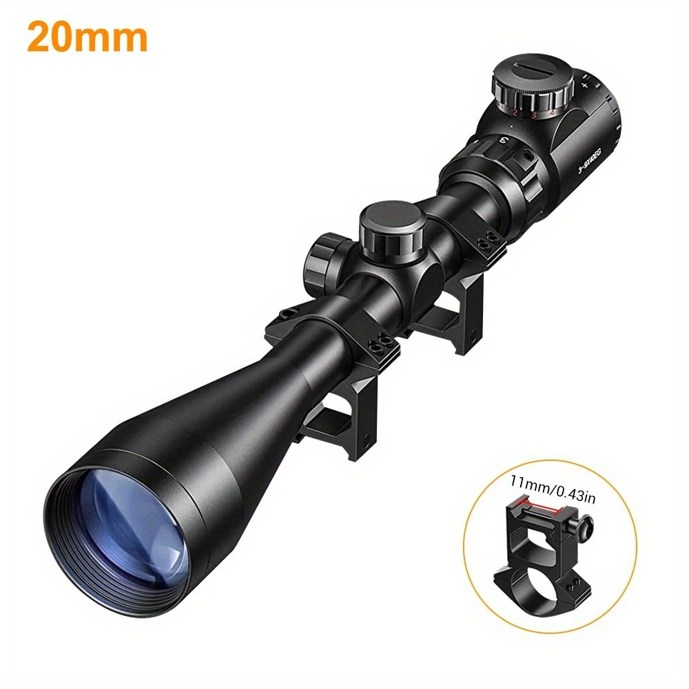 3-9x40 Illuminated Rifle Scope with Red and Green Reticle, 20mm Four-Hole Rail Mount and Adjustment Turrets