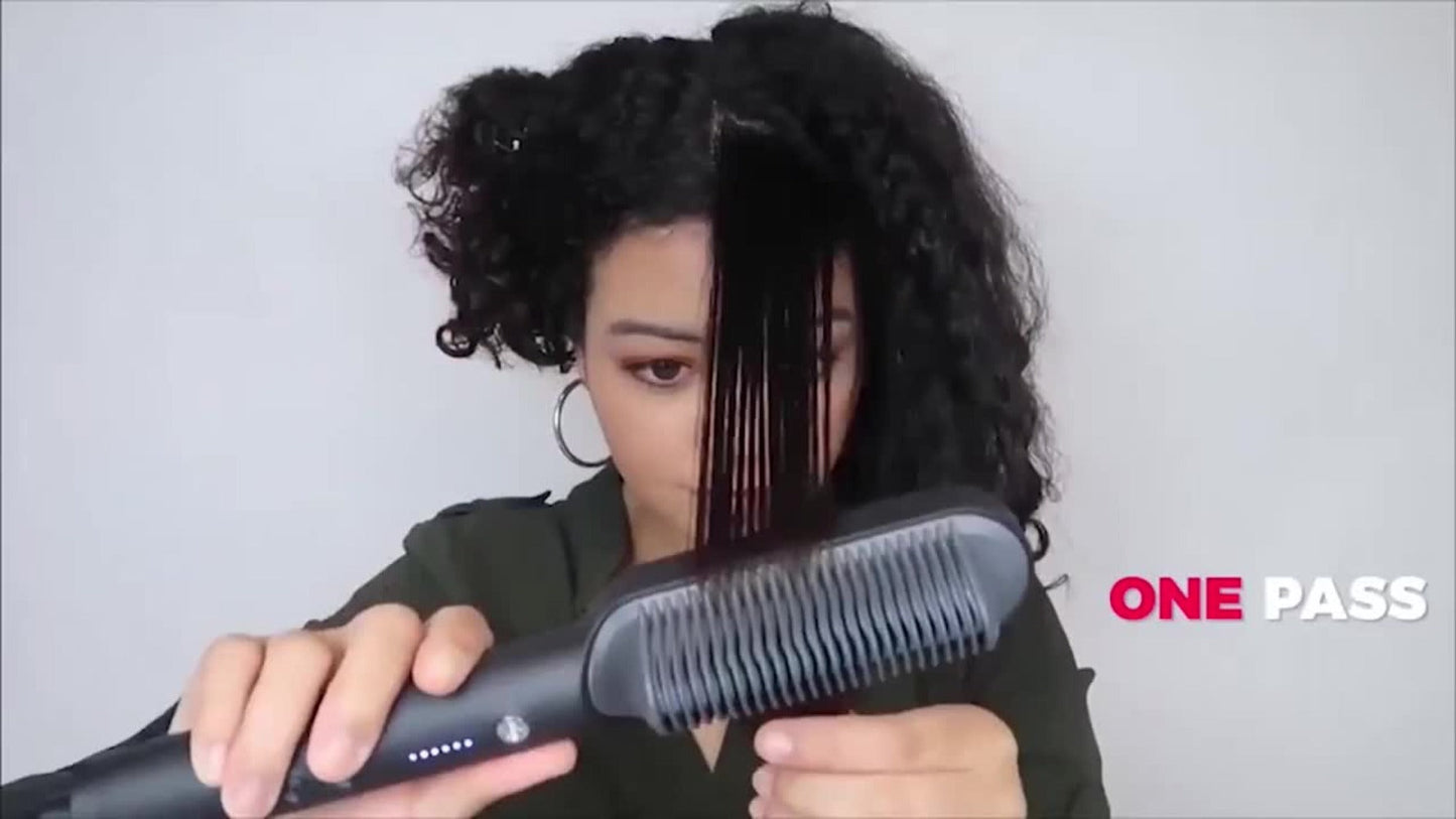 Hair Straightening Brush, 30-60 Sec Fast Heating, 3 Temperature Settings, Wide-Spaced Smooth Glide Teeth