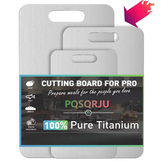 Titanium Cutting Board Set 3-Piece Kitchen Prep Boards, Hook Handles Rounded Edges Space-Saving Design