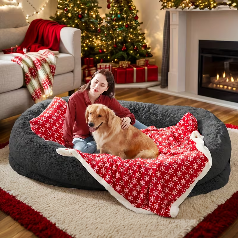 Human Dog Bed Extra Large – 70x44x11 Inch Washable Faux Fur Orthopedic Dog Bed for People & Pets, Non-Slip Giant Dog Bed with Removable