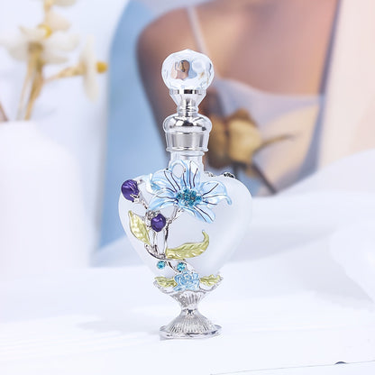 Refillable Perfume Bottle 10ml Vintage Glass Travel Atomizer Essential Oil Dispenser Portable Mini Spray Bottle Enamel Peach Heart Design