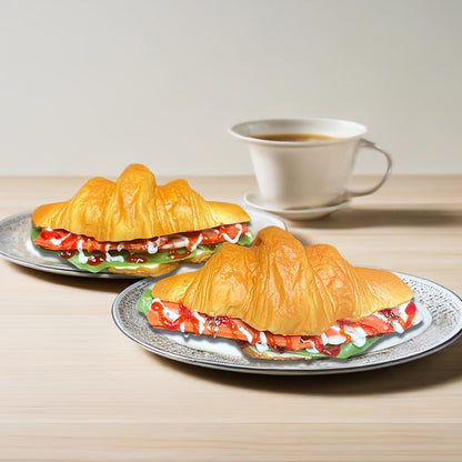 Realistic Fake Food Props 2PCS Simulation Bacon Croissant Bread, Lifelike TPU Play Food for Kids Kitchen Toy