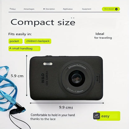 Digital Camera W810 with 64MP Capture Marking, 1080P Video, 16X Digital Zoom, 2.4-Inch Screen and 32GB Card