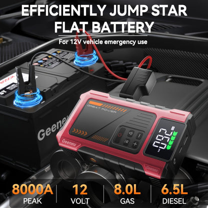 8000A Jump Starter with Air Compressor – 12V Portable Jump Box for Gas & Diesel Cars, USB Ports & LED Flashlight | Up to 8.0L Gas & 6.5L