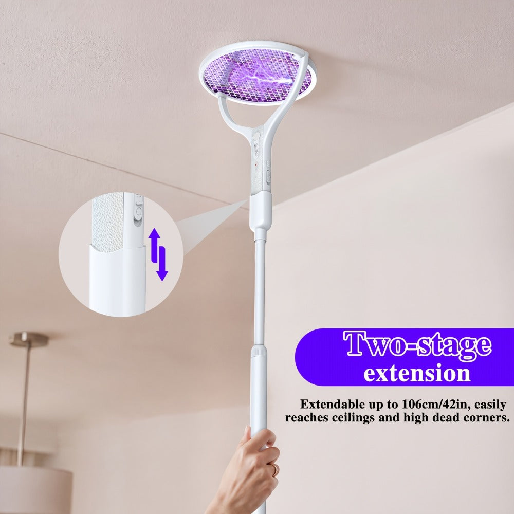 Electric Fly Swatter Racket 4000V, Rechargeable Mosquito Zapper with Auto One-Touch Kill, Detachable Head
