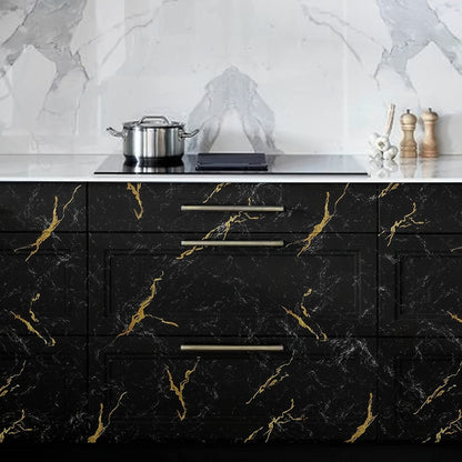 Black Marble Wallpaper Self-Adhesive Peel and Stick | Gold Vein Kitchen Backsplash Contact Paper | 23.62" x 196.85" Large Removable Wall