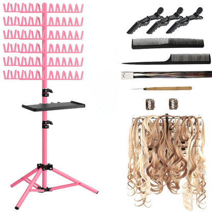 Braiding Hair Rack 144 Pegs Height Adjustable 2-Side Hair Extension Holder Stand with Tray – Foldable Portable Professional Braiding Station