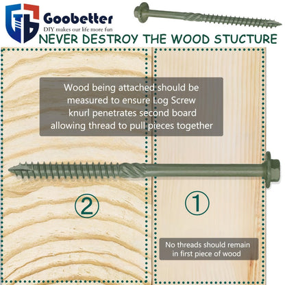 50pcs Heavy Duty Green Structural Wood Screws 14x10 Inch Carbon Steel Hex Head Partially Threaded Rust Resistant Exterior Timber Screws