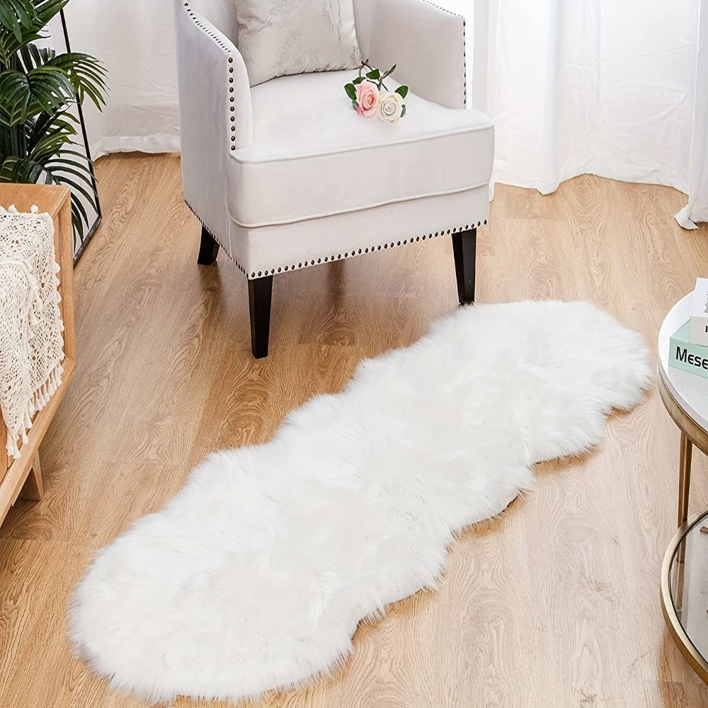Area Rug, Wavy-Edge Imitation Plush Accent Carpet in White, Gray or Khaki with Three Size Options