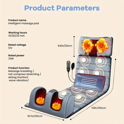 Full Body Heating Massager Set, PU Leather Massage Chair Pad with Neck Massager, Leg Massager, Lumbar Pillow & Headrest