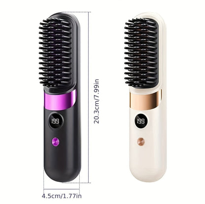 Cordless Hair Straightening Brush USB Rechargeable Portable Heated Straightener Comb Mini, for Home, Travel and Salon Hair Styling