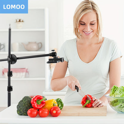 62 Inch Overhead Phone Tripod with Travel Bag, Adjustable Top-Down Bird Eye View Phone Holder & Desktop Stand for Cooking Tutorials