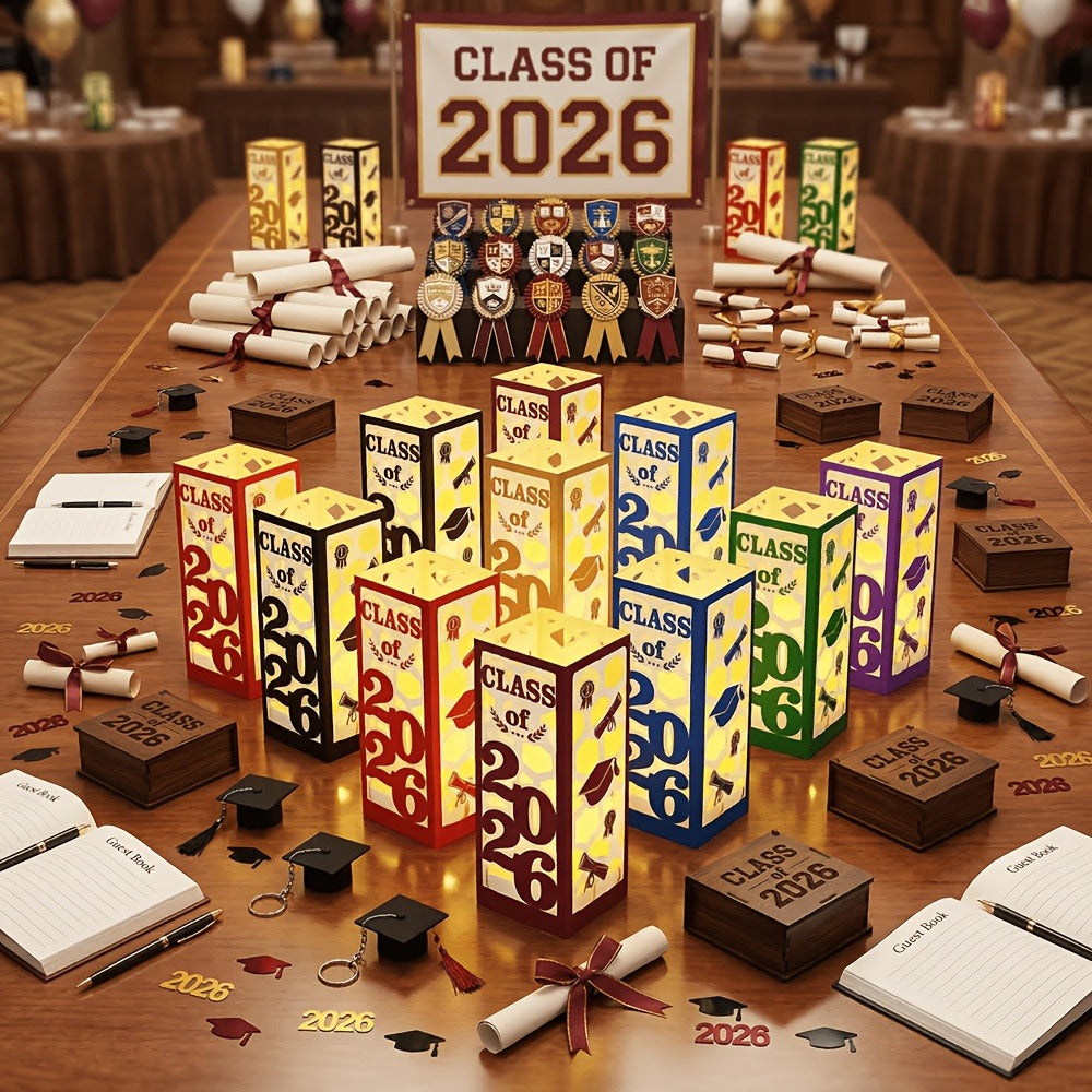 Graduation Centerpiece Set 6pcs Class of 2026 – Decorative Lantern Box Table Decorations for High School & College Graduation Party