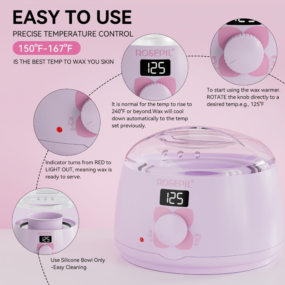 Wax Hair Removal Kit Digital Wax Pot with 6 Wax Bead Packets – Smart Temperature Control Salon-Grade Waxing Set for Body Bikini Face Legs