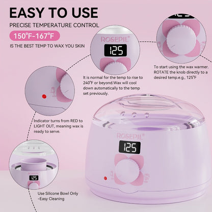 Wax Hair Removal Kit Digital Wax Pot with 6 Wax Bead Packets – Smart Temperature Control Salon-Grade Waxing Set for Body Bikini Face Legs