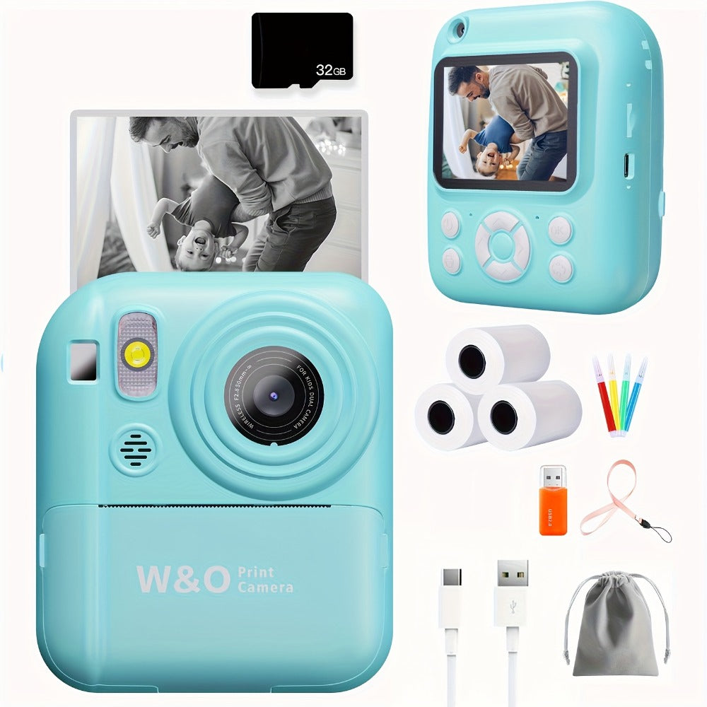 Instant Print Camera for Kids 48MP with Print Paper 32G TF Card 1080P FHD Video Flash MP4 Puzzle Game for a Home Lash Beauty Routine