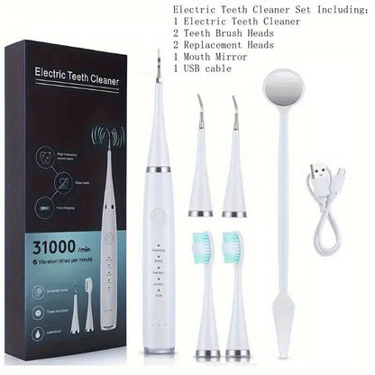 Electric Teeth Cleaner Kit USB Rechargeable, 5 Cleaning Modes Dental Scaler Plaque Tartar Remover Gum Health