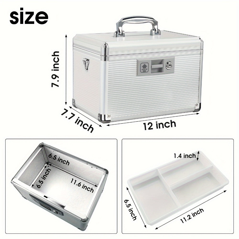 Aluminum Alloy Lockable Medicine Box – Double Layer Large Capacity Storage Box with Key Lock, Handle & Tray for Medicines