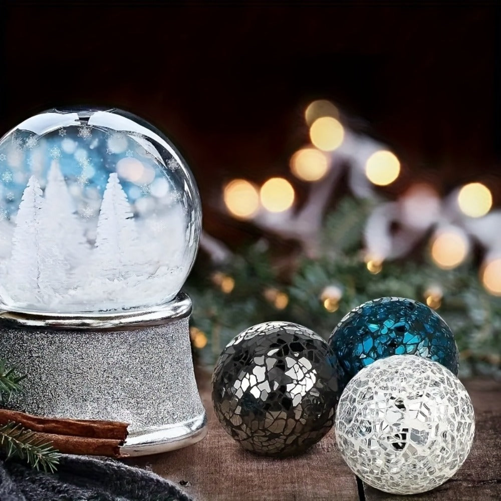 Decorative Glass Balls for Bowls 3 Inch Set of 3 with Glass Tray for Entryways, Bedrooms and Living Spaces