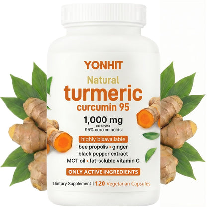 Herbal Supplement with YONHIT Label, Turmeric Curcumin 1000mg per Serving, 120 Vegetarian Capsules, One or Two Bottles
