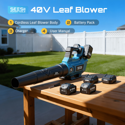 Cordless Leaf Blower 780CFM 40V Brushless, Seesii with 2x4000mAh Batteries & 2 Chargers, Turbo Button