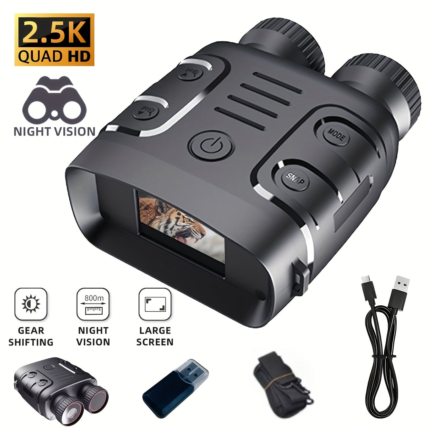 Infrared Night Vision Goggles HD 2.5K with 10X Zoom & CMOS Sensor – Full-Dark Visibility Binocular Scope for Hunting