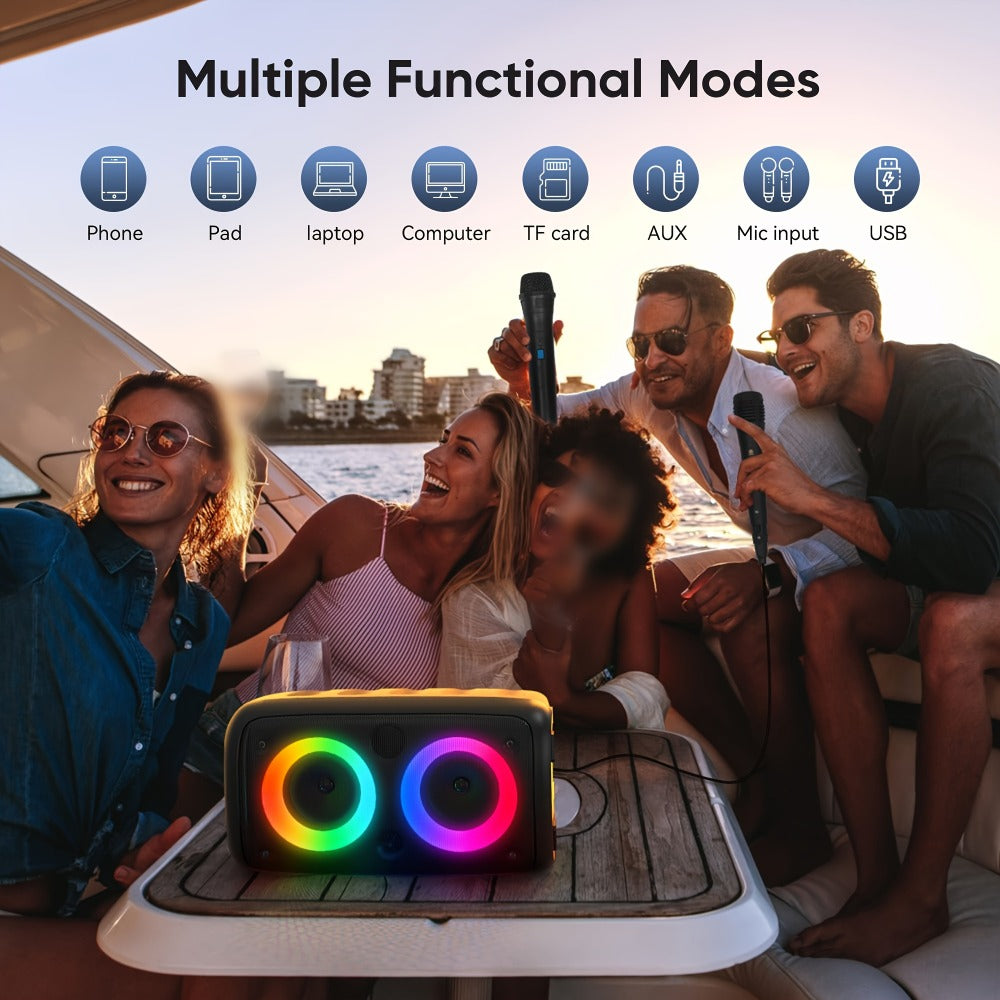 Wireless Bluetooth Speaker with Color LED Lights, MOKiN KTS-1265 Portable Party Speaker, Bass Boost