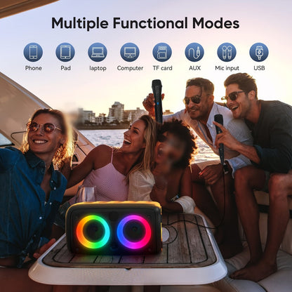 Wireless Bluetooth Speaker with Color LED Lights, MOKiN KTS-1265 Portable Party Speaker, Bass Boost