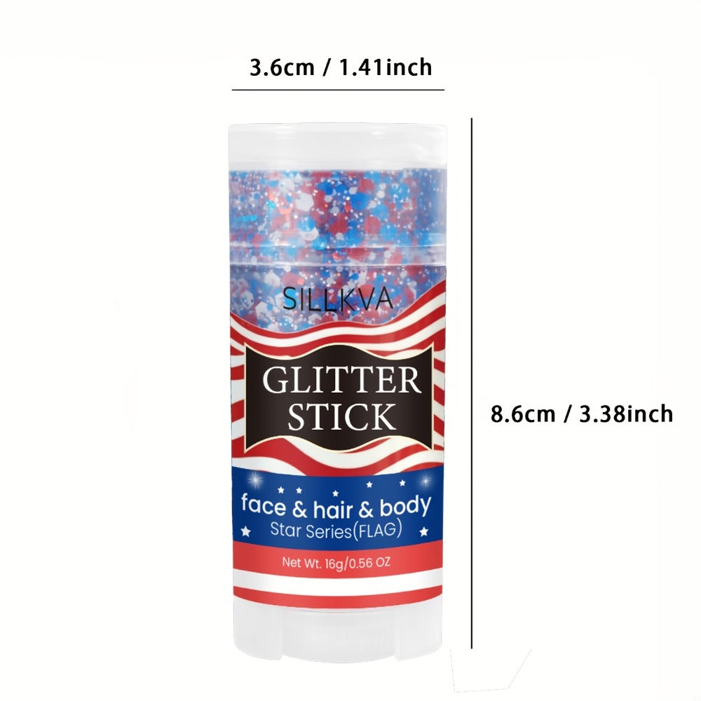 Glitter Makeup Stick Red & Blue Multi-Use Glitter Gel for Face Hair & Body – Patriotic American Flag Theme for July 4th Independence Day