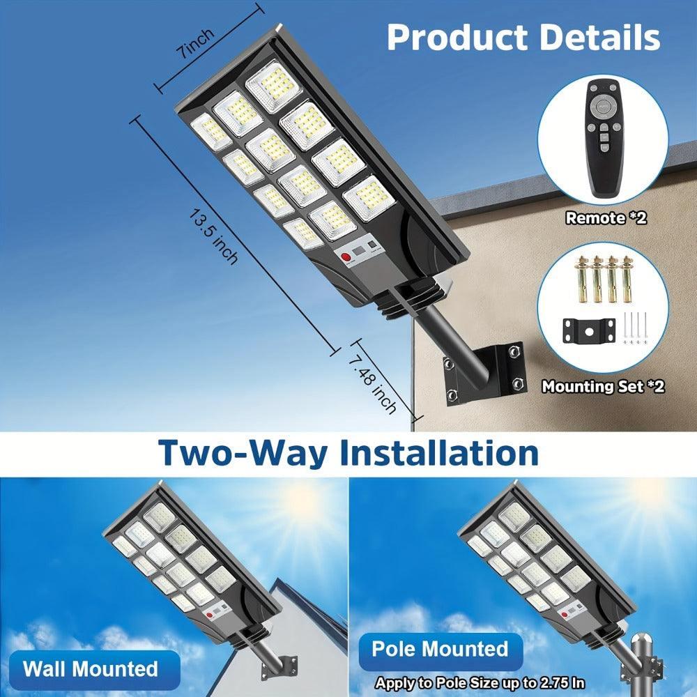 Solar Street Light Outdoor 400 LED, 6500K Sensor Flood Light with Remote Control, Dusk to Dawn for Commercial Area