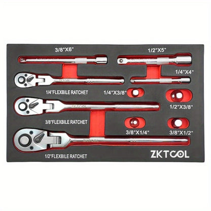 Swivel Head Ratchet Wrench Set – Spring-Loaded Flex Head 1/4" 3/8" 1/2" Drive with Extension Bar, Single or Multi-Pack for Auto & Mechanical