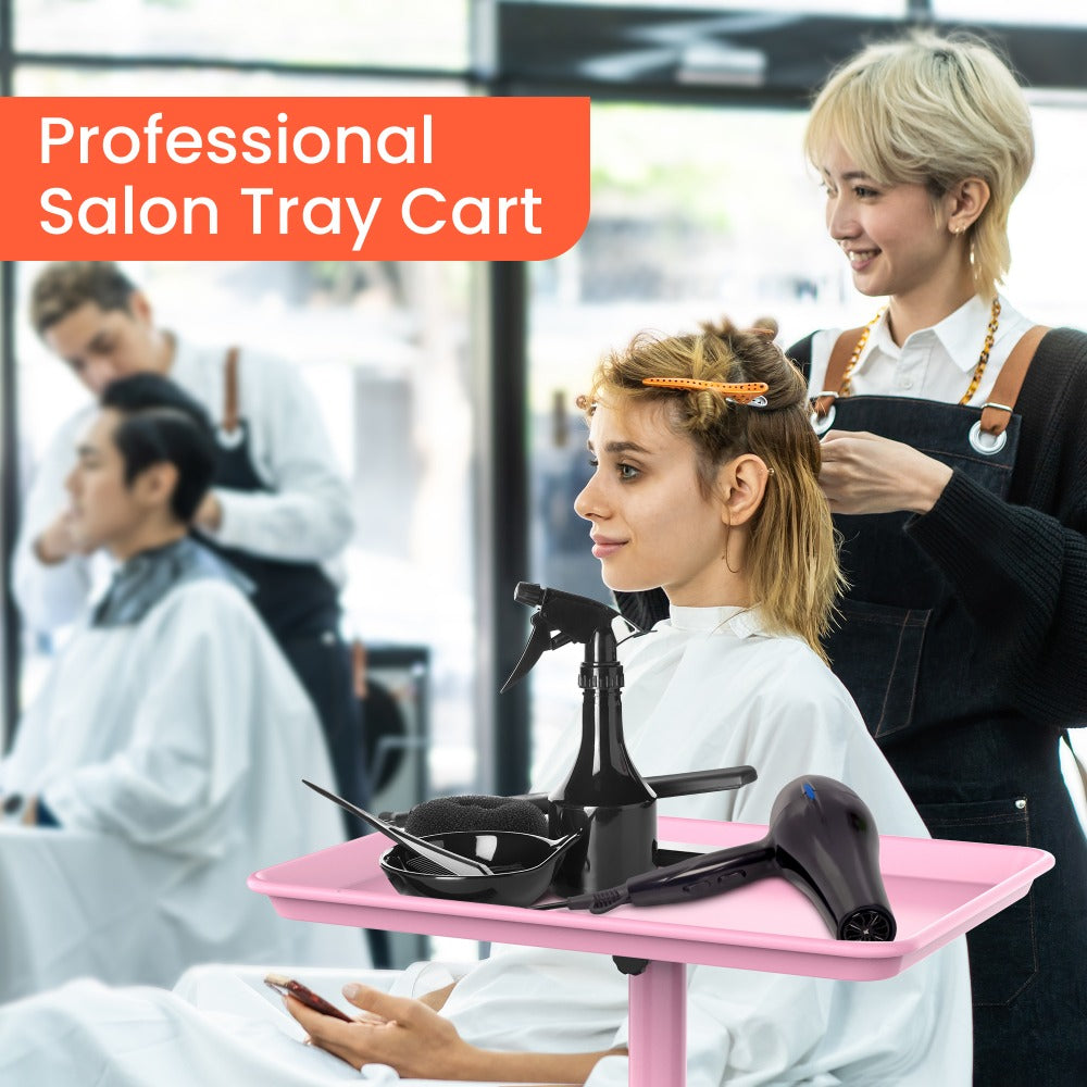 Rolling Salon Tray Cart on Wheels Adjustable Height 17.9x12.8 Inch Mobile Stylist Tray Table for Spa Tattoo Studio Blowdry Bar Aesthetic