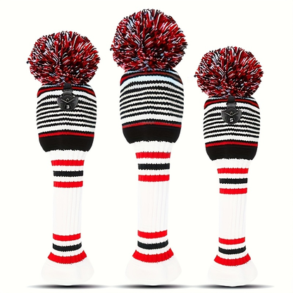 Knitted Golf Club Head Covers 3-Pack Set for Driver & Fairway Woods, Fits 460cc Drivers, Hook & Loop Closure Protective Headcovers for 1 3 5