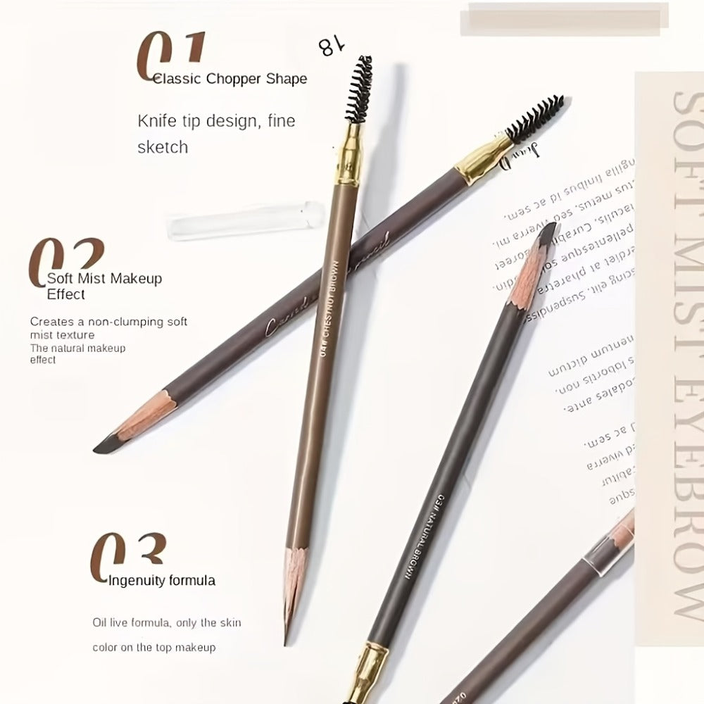 Microblading Effect Brow Pencil 4-Pack with Eyeliner, Waterproof Smudge-Proof Dual-Ended Eyebrow Pen with Spoolie Brush