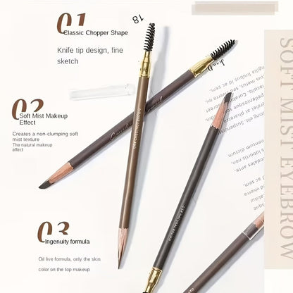 Microblading Effect Brow Pencil 4-Pack with Eyeliner, Waterproof Smudge-Proof Dual-Ended Eyebrow Pen with Spoolie Brush