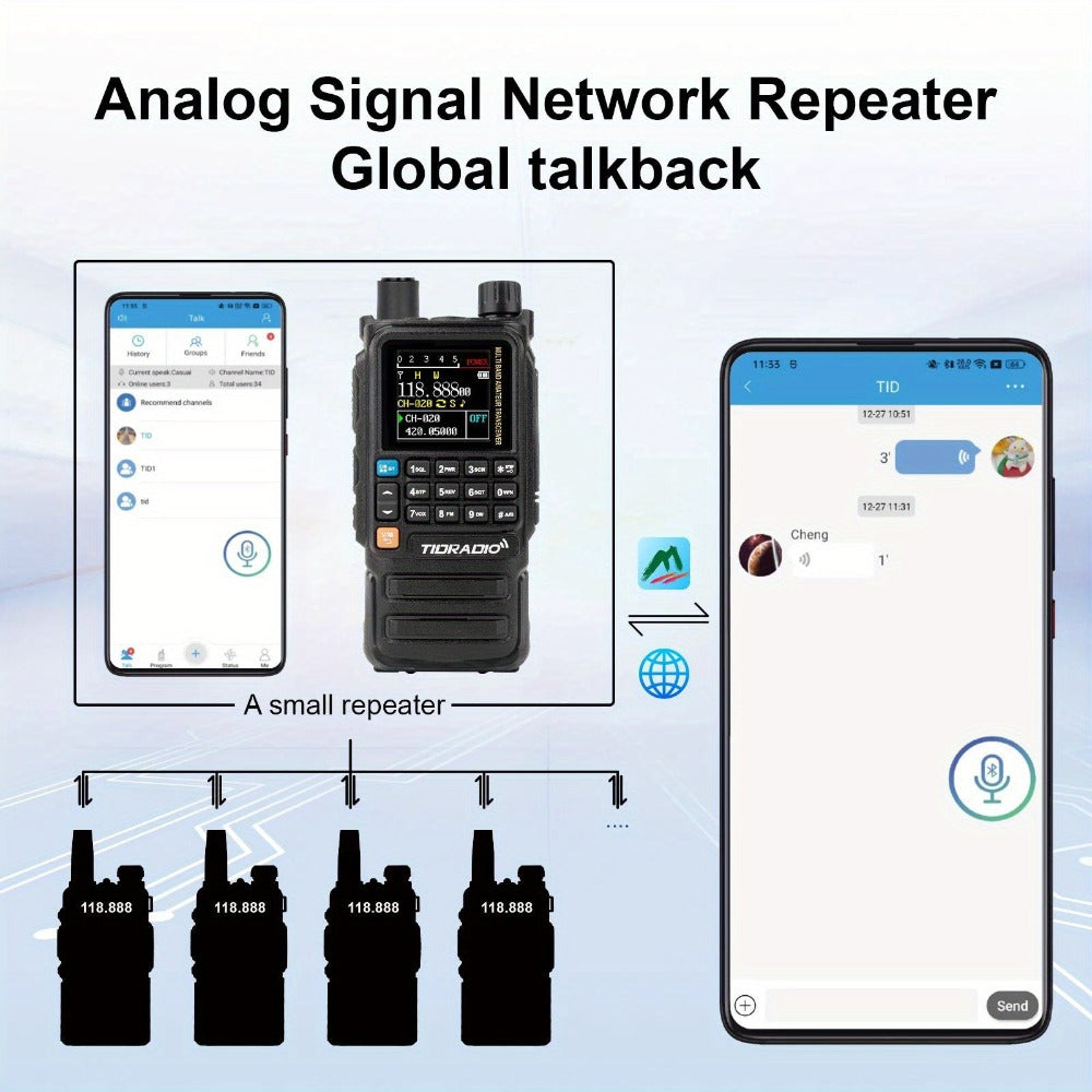 Tidradio H3 Plus Ham Radio Multi-Band Two-Way Radio, AM/FM Reception, Wireless Headset Compatible