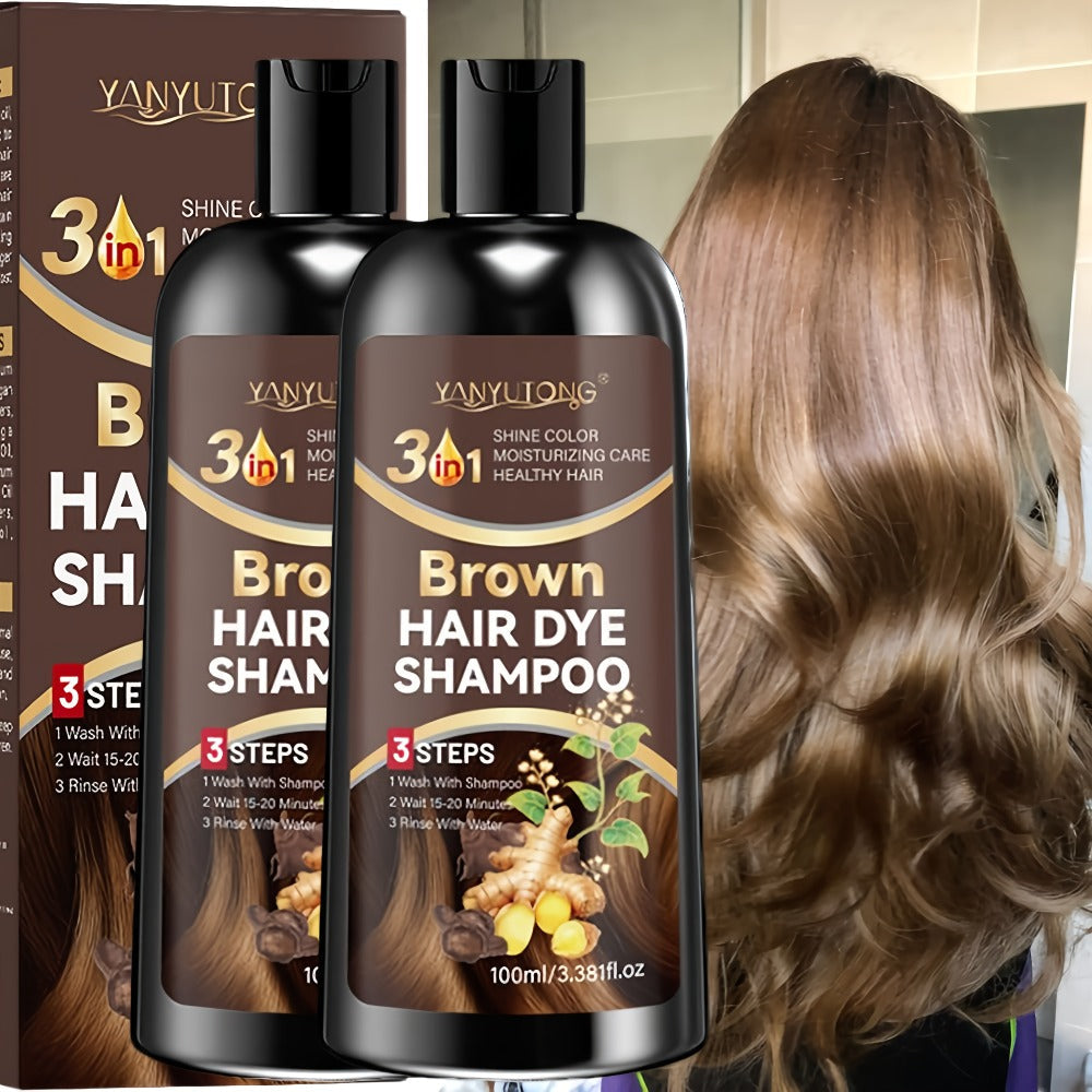 Hair Color Shampoo, YANYUTONG Brown Two-Bottle Set with 3.38oz in Each Labeled Pump Bottle