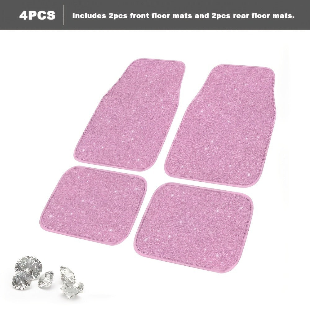 Crystal Bling Car Floor Mats for Women – Sparkling Diamond & Flash Glitter Universal Non-Slip Waterproof Auto Floor Pads