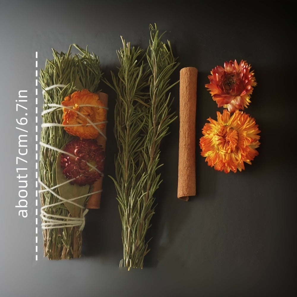 Rosemary Cinnamon Dried Flower Bundles 5pcs, Handmade Aromatic Home Decor Sticks with Bay Leaves & Daisies