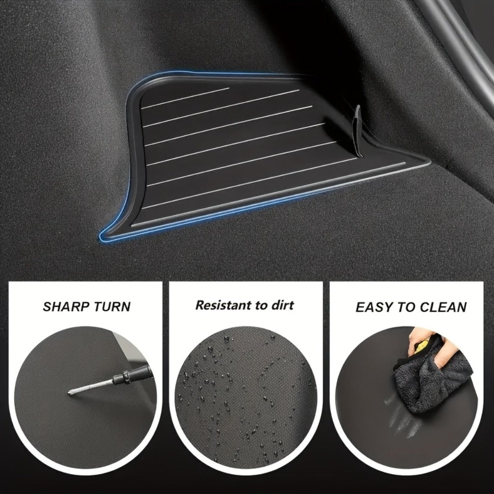 Car Trunk Organizer Side Storage Boxes for Tesla Model Y Juniper 2025 with Left/Right Black TPE Bins and Lids