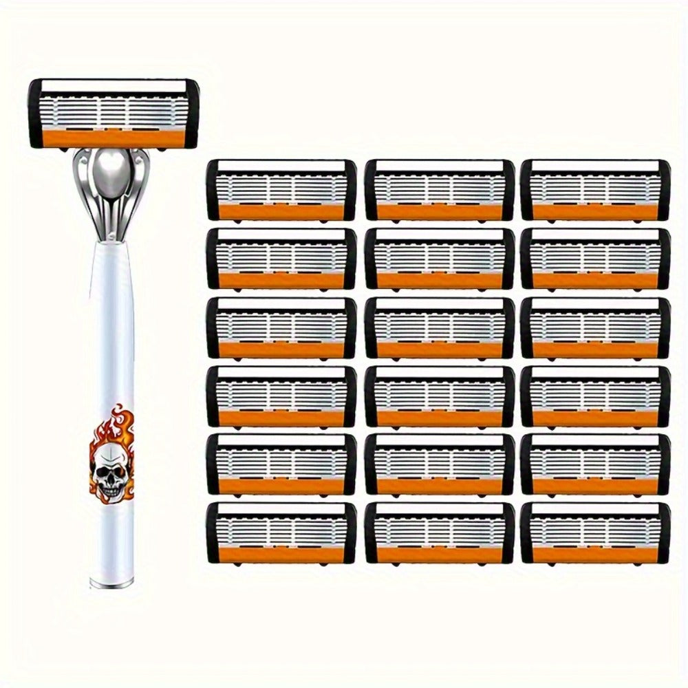 Men's Safety Razor with Replacement Blades - Anti-Slip Stainless Steel Handle Shaver for Beard & Sideburns