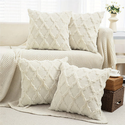 Decorative Pillow Covers 18x18 Set of 4 Boho Soft Plush Faux Wool Throw Pillow Cases with Zipper for Sofa Couch Bedroom Living Room