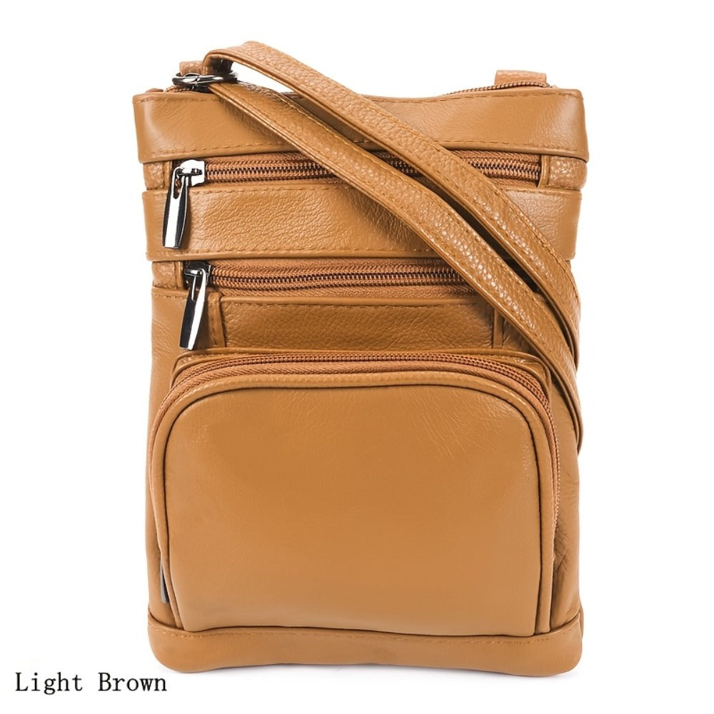 Genuine Leather Shoulder Bag for Women Men Soft First-Layer Cowhide Crossbody Bag Multi-Pocket Messenger Bag 3 Sizes Fits Smartphone Tablet