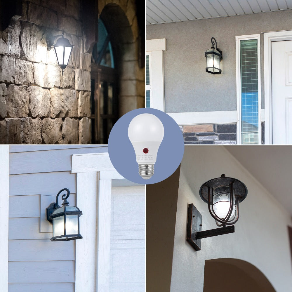 Dusk to Dawn Light Bulbs, A19 E26 Auto On Off Photocell Sensor LED Bulb 9W 60W Equivalent, for Home, Desk and Accent Lighting