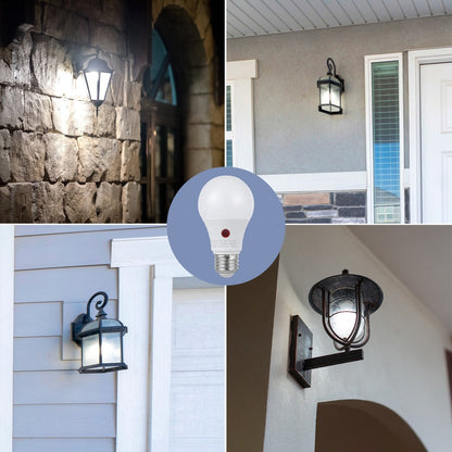 Dusk to Dawn Light Bulbs, A19 E26 Auto On Off Photocell Sensor LED Bulb 9W 60W Equivalent, for Home, Desk and Accent Lighting