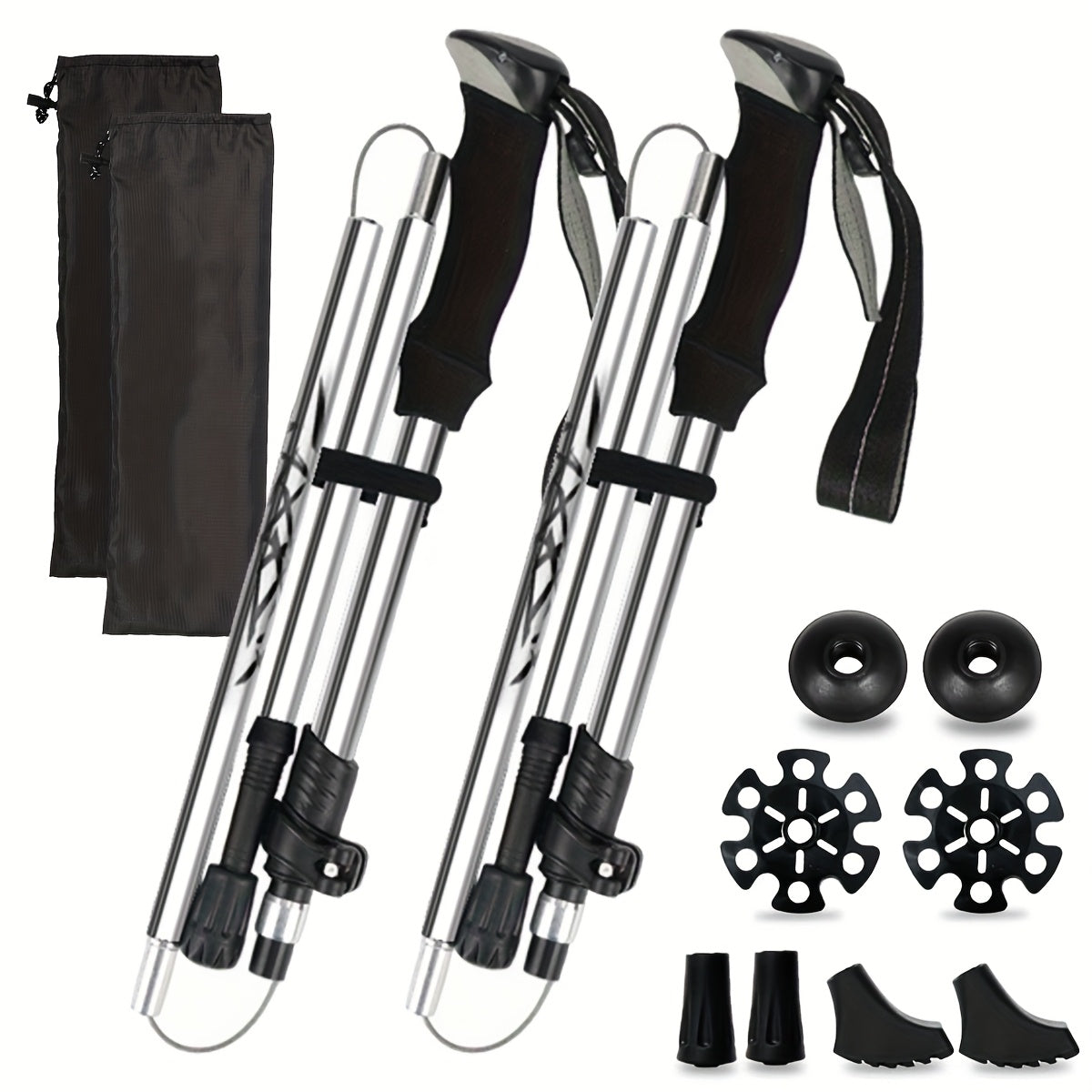 Aluminum Trekking Poles Set of 2 – Lightweight Quick-Lock Foldable Hiking Sticks with Ergonomic Non-Slip Grips