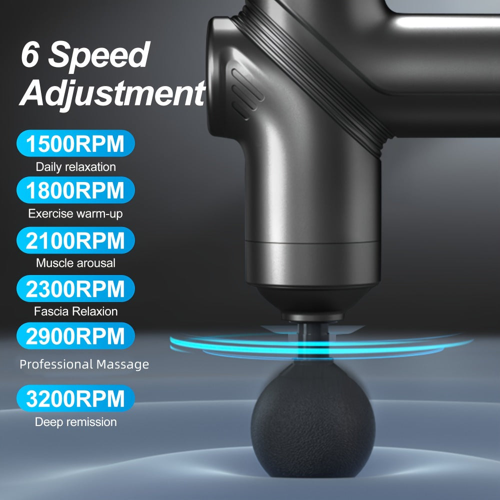 Portable Percussion Massage Gun – Ultra-Quiet Motor, 4 Massage Heads & 6 Adjustable Speeds | Handheld Deep Tissue Massager for Muscle