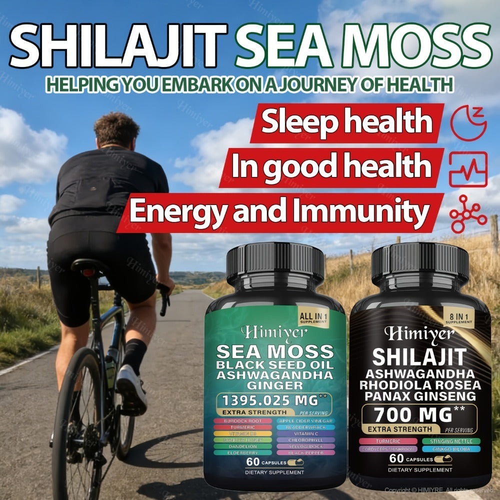 Dietary Supplement Six-Bottle Bundle with Himiyer Label, Sea Moss and Shilajit 60-Capsule Formulas