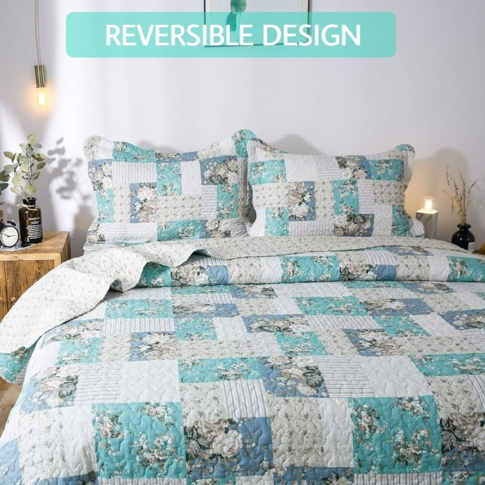 Floral Quilt Set Lightweight Bedspread Coverlet 2 or 3-Piece, All Season Hypoallergenic Breathable Paisley Patchwork Print Quilt for Bedroom
